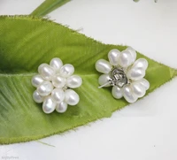 hot sell noble free shipping fashion genuine white freshwater rice pearl flower 18kwgp stud earrings