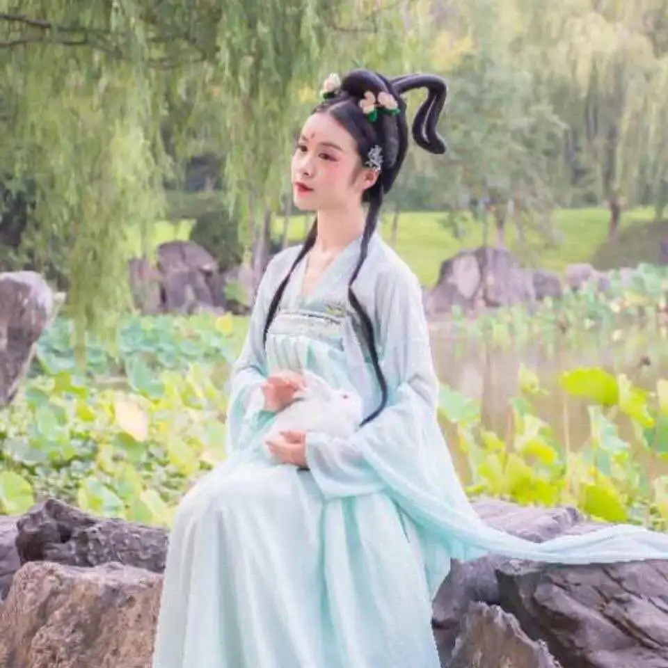 

Новинка, летнее женское шифоновое сказочное платье с вышивкой, традиционные старинные костюмы, танцевальное платье принцессы ханьфу, китай...