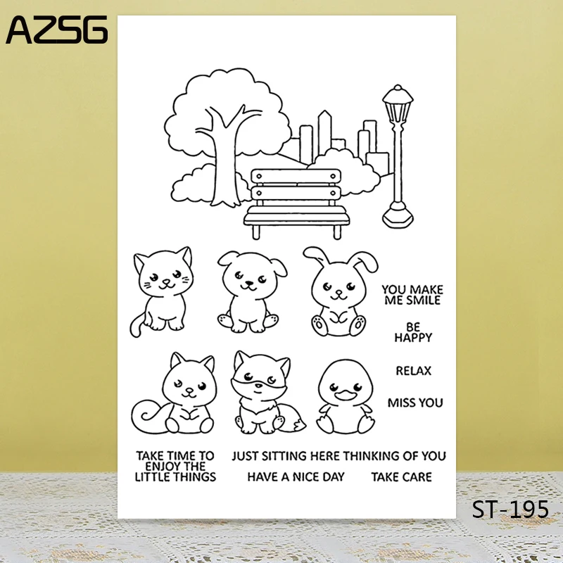 Прозрачные штампы AZSG с милыми животными/пожеланиями дружбы для скрапбукинга