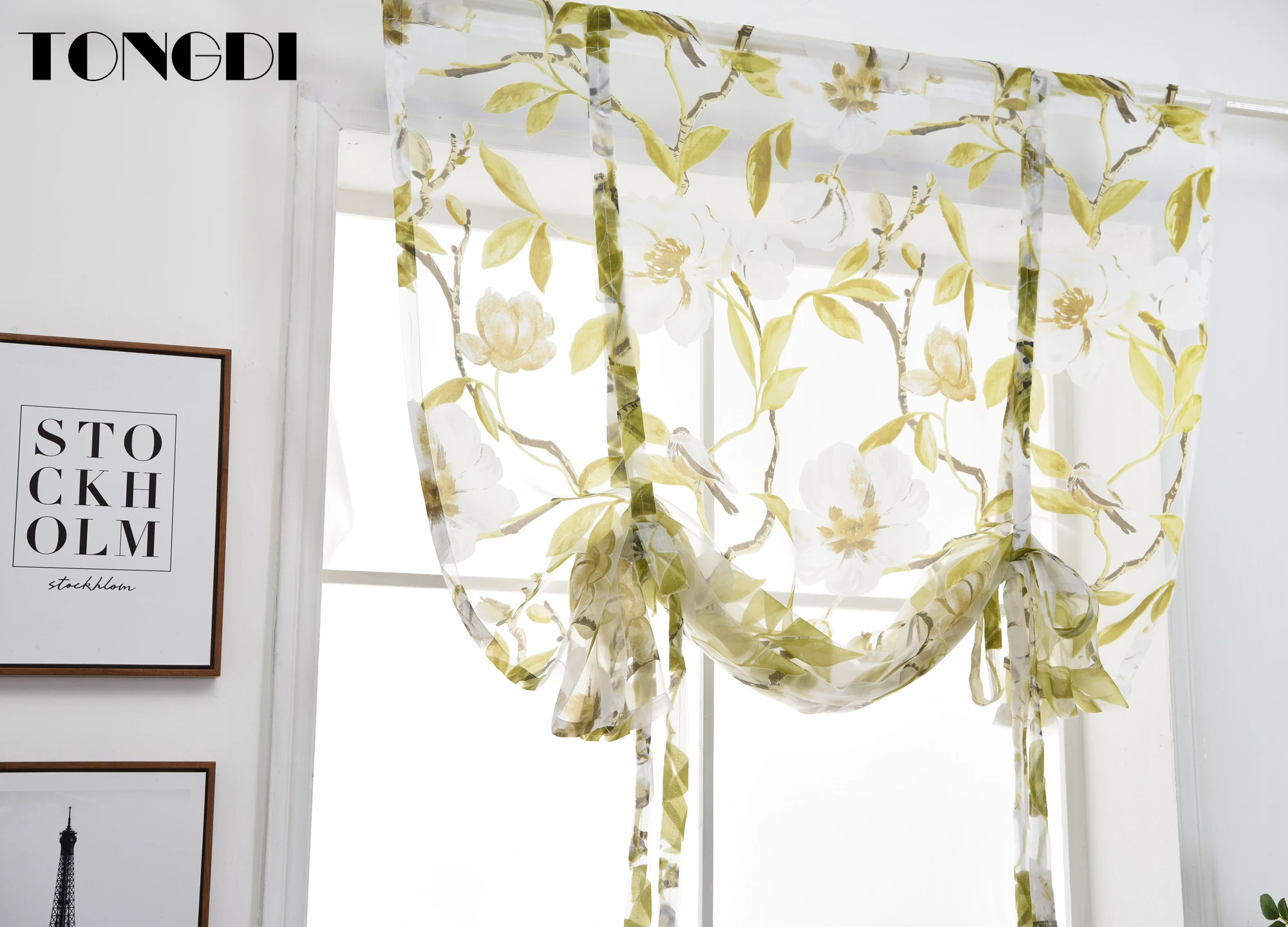 TONGDI Тюль с принтом пасторальная элегантная занавеска листьями цветочный