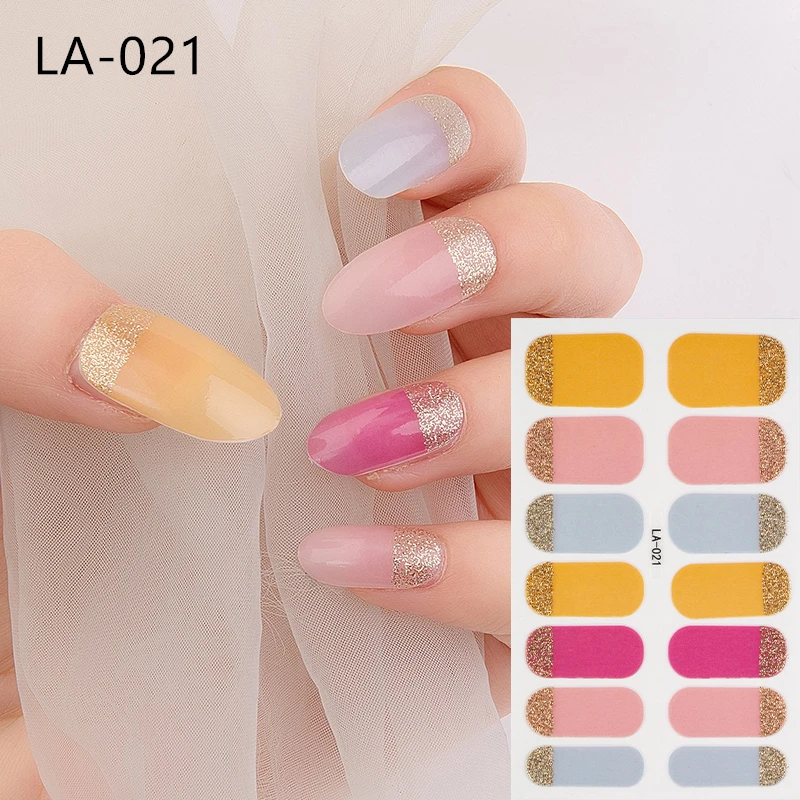 

14Tips Gradient Glitter Nail Art Stickers Fashion Trend Full Cover Wraps Ins Style Self Adhesive Manicure Decorations Waterproof