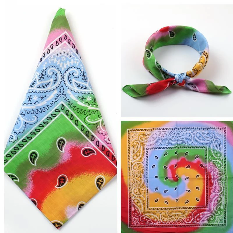 

Cotton Bandana Kerchief Fashion Hiking Bib Scarf Unisex Sports Headwear Wrist Wraps Head Time Space Color Tie-dye Handkerchie