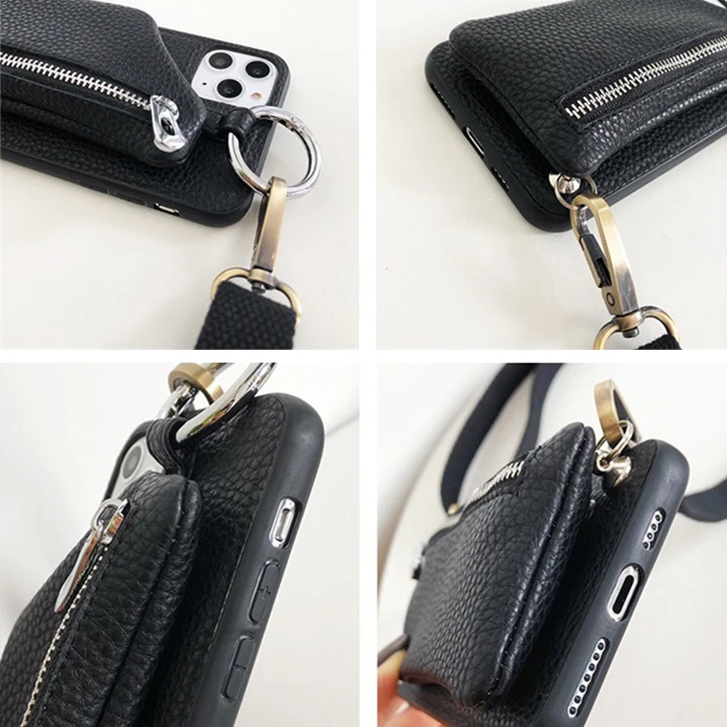 PU Leather Strap Cord Coin Purse Phone Cases for iPhone XR XS 1112mi 13 14PRO MAX 7 8PLUS SE Crossbody Neck Lanyard Wallet Cover