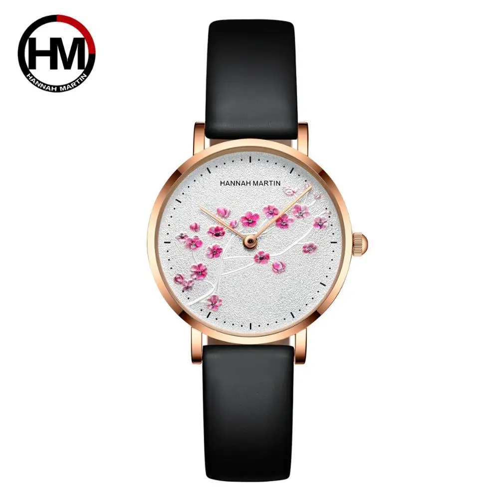 

Japan Quartz Movement 10D Red Plum Blossom Genuine Leather Band Female Watch Ladies Wristwatches New Design Watches For Women