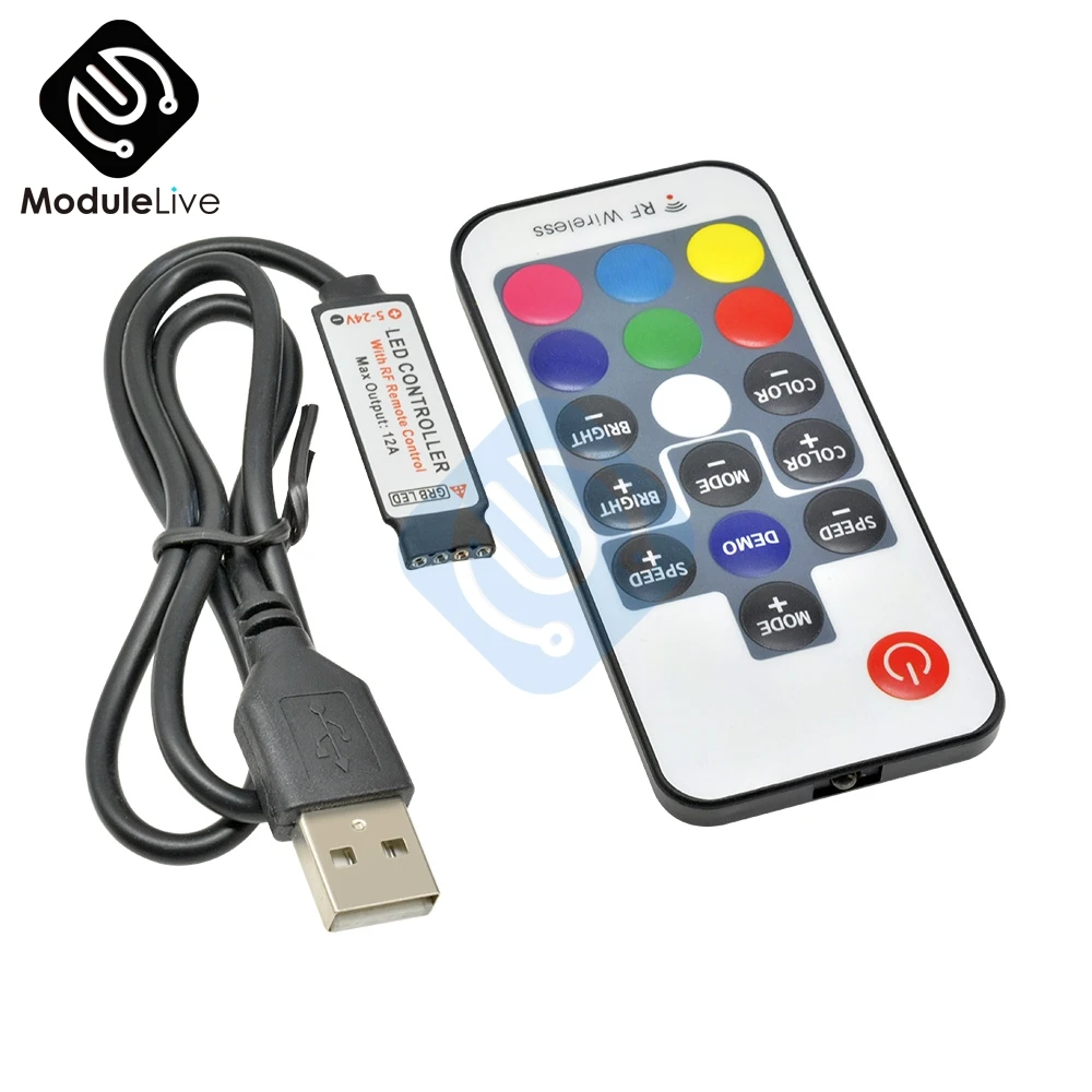 

DC 5V 12V RGB Controller USB IR RF Remote Wifi Wireless USB LED Strip light 3/17/24 Keys For RGB SMD 3528 5050 LED Strip Tools