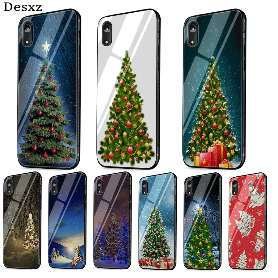 Чехол для телефона из термопластичного стекла для Iphone 5, 5S, 6, 6 S, 7, 8 Plus, X, XR, XS Max, защитный чехол с изображением рождественской елки и снежинки