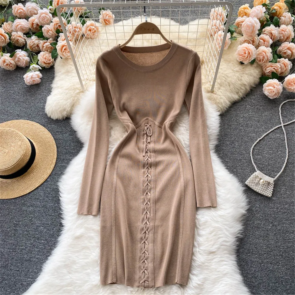 

Women Skinny Knitted Autumn Dress Fashion Casual Long Sleeve Short Dresses Vestidos Female Robe Woman Clothing 2021 Coisini