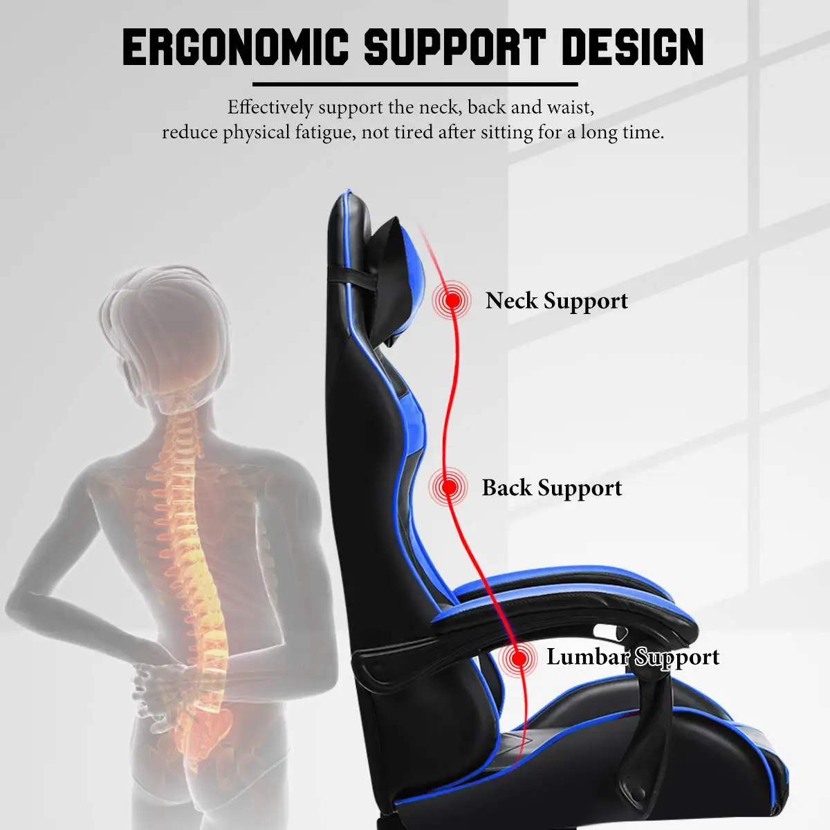 

Office Gaming Chair with Footrest Ergonomic Office Chairs Adjustable Swivel Leather High Back Computer Desk Chair with Headrest
