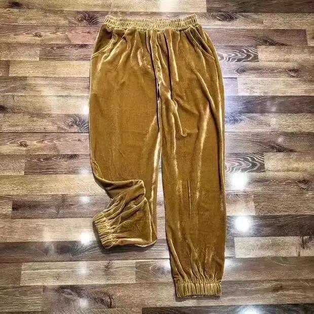 Женские длинные брюки с поясом на резинке повседневные однотонные фонариками