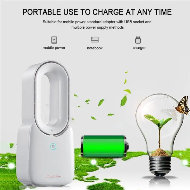 

Mini Portable Fan Handheld Bladeless USB Rechargeable Fan Touch Control Mute Strong Wind Air Cooler Home Office Outdoor