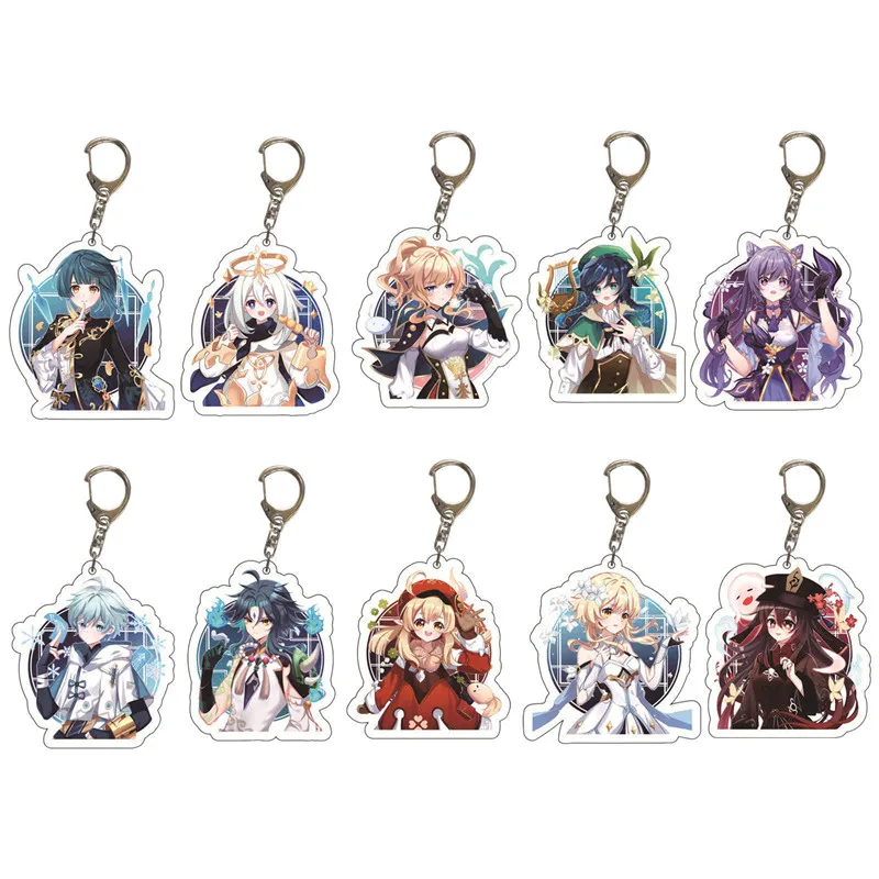 

Аниме Genshin Impact Keychain Bagpack, подвеска акриловое кольцо для ключей, коллекция фанатов, строп, символ Keqing, Барбара паймон