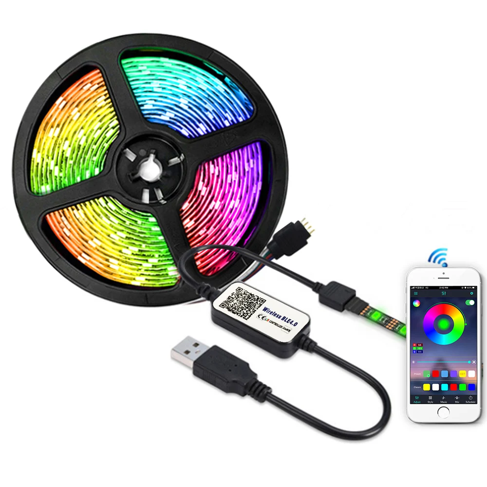Bluetooth Светодиодные ленты светильник RGB 5050 SMD гибкая лента Водонепроницаемый