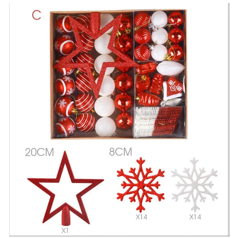 Christmas Tree Pendant with Gift Bag Decoration Hanging Ball Snow Top Star Snowflakes Multi-Pack Decor Set 80PCS | Дом и сад