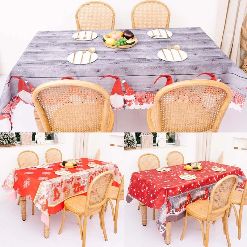 

Rectangle Bordered Christmas Tablecloth Xmas Tree Gnome Print Table Cloth Home Dining Table Cover