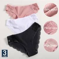 3pcsset cotton underwear womens panties comfort underpants floral lace briefs for woman sexy low rise pantys intimates m l xl