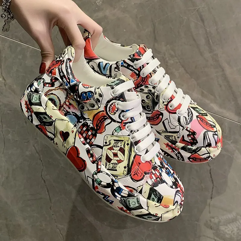 

Sneakers Winter For Women 2021 Punk Style Personality Graffiti Woman Vulcanize Shoes Fashion Printing Tennis Female Casual Shoes