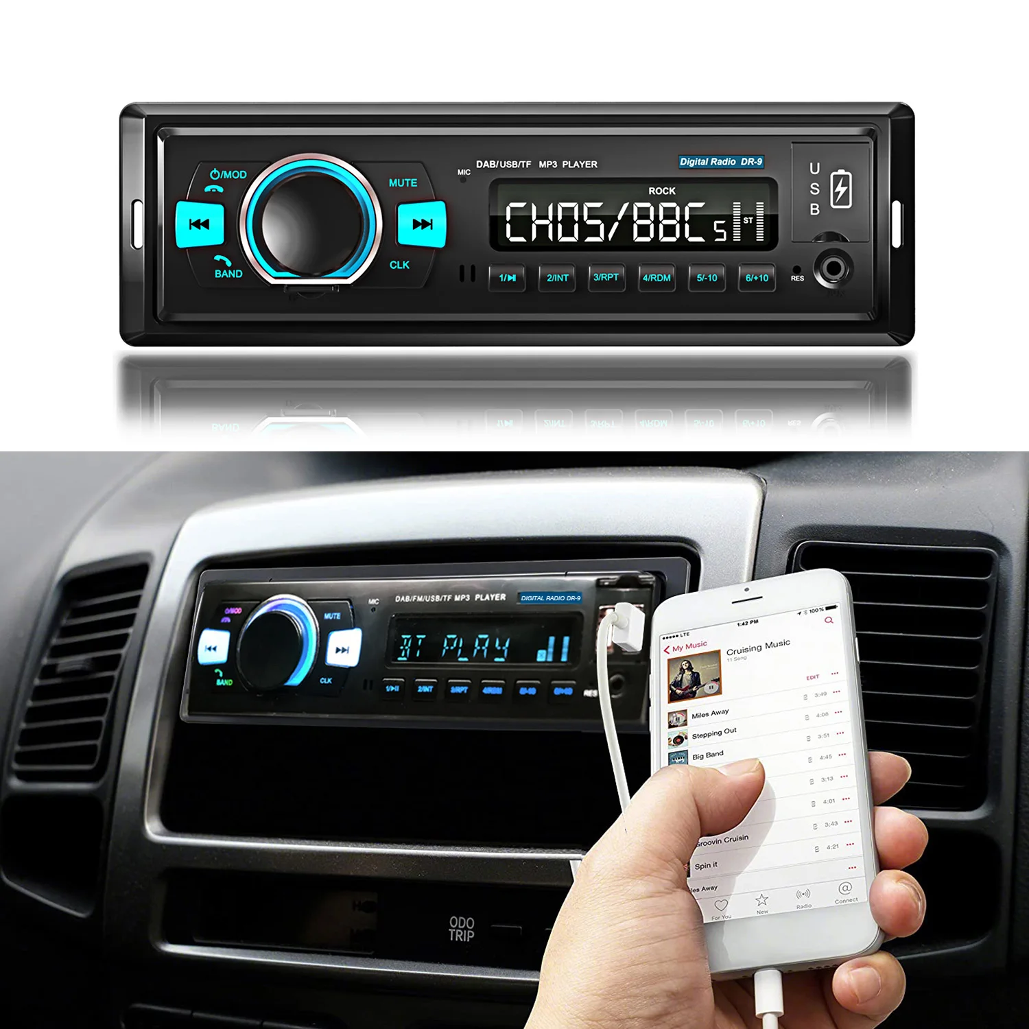 Автомагнитола 1 din стереомагнитола с FM-радио Aux-выходом DAB/DAB +/FM-приемник USB 12 В