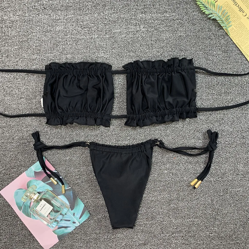 

2021 Sexy Women High Waist Bikini Summer Women's Two-fabric solid color split Swimsuit Fashion Swimwear Beachwear