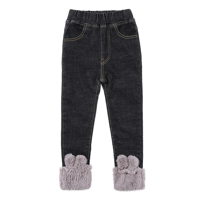 Winter Clothing Girls Pants Skinny Jeans Plush Warmth Elastic Denim Fur Leggings Girl's Pencil Baby Child's Trousers | Детская