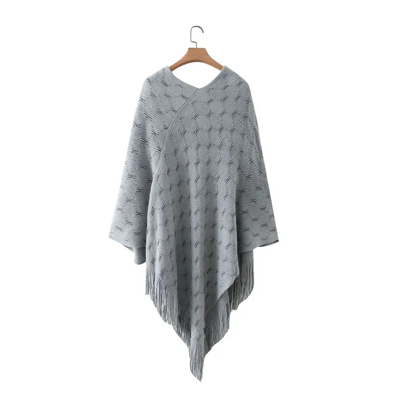 

Spring Autumn Women Oversized Cozy Cape Pullover With Tassels Design Bohemia Casual Tippet Sweater Fringe Cappa Knitwear Clothes