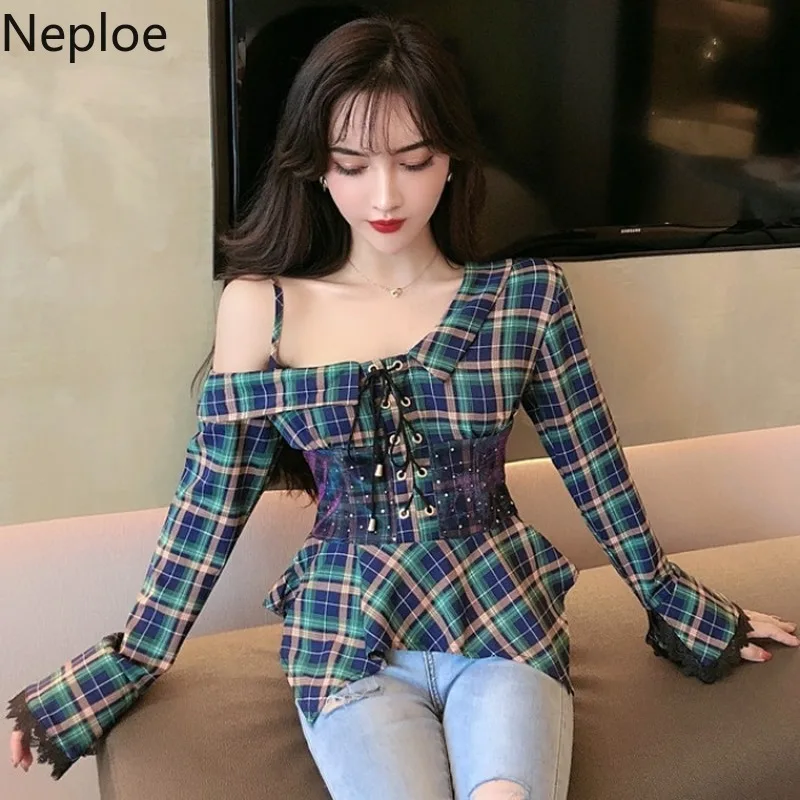 Женская блузка без бретелек с длинным рукавом на завязках весна осень|Блузки| |