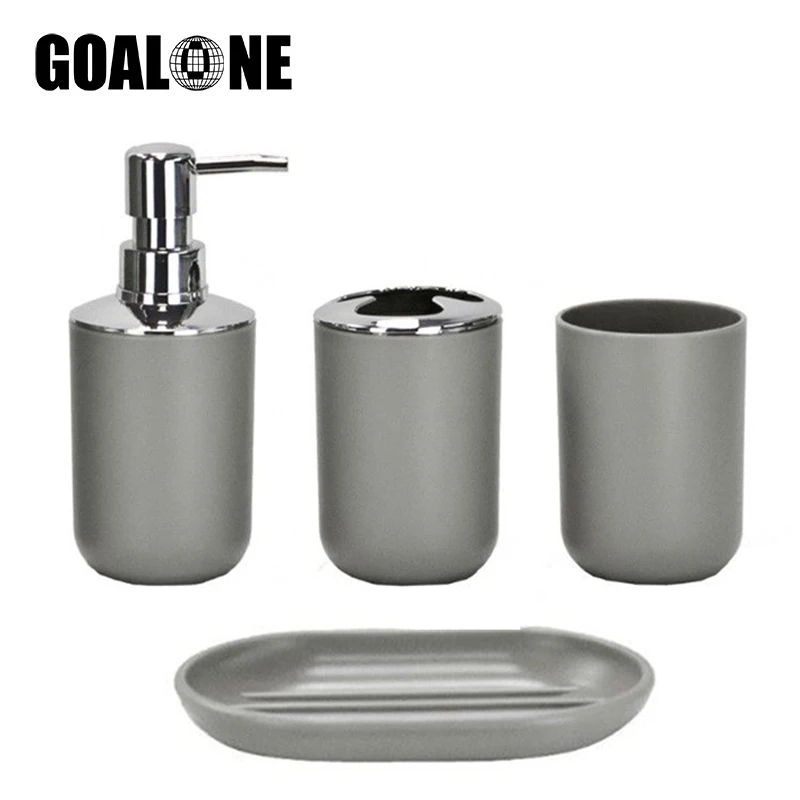 

GOALONE 4PCS Bathroom Accessories Soap Dish Toothbrush Holder Soap Dispenser Toothpaste Cup Bamboo Bathroom Accessories Sets
