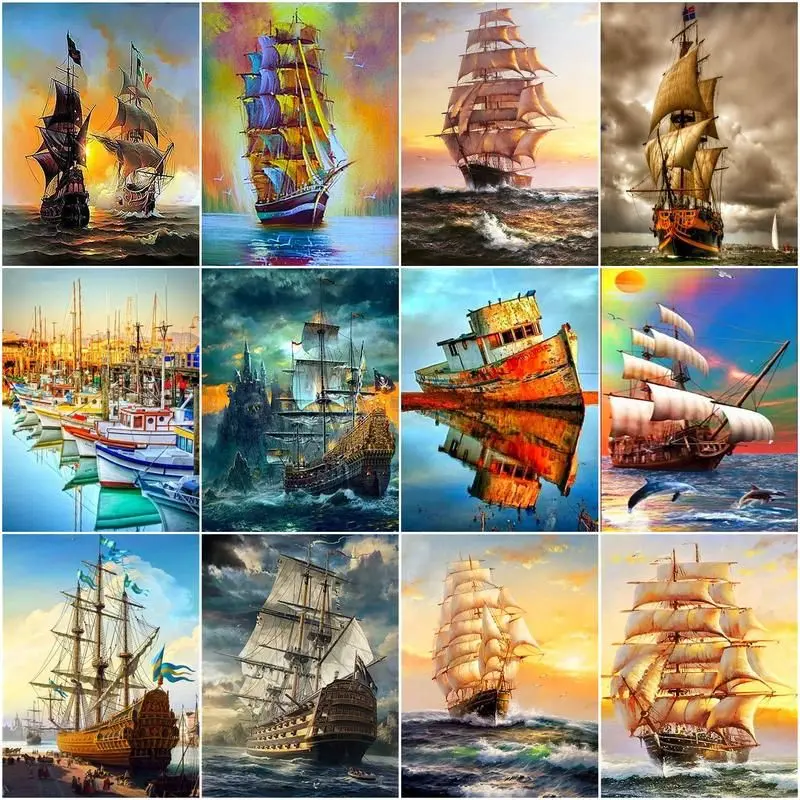 

CHENISTORY DIY Paint By Number Sea Sailboat Landscape Drawing On Canvas Gift Kits Handpainted Painting Art Home Decor 40x50cm