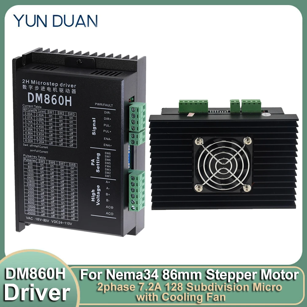 

DC AC Digital Motor Driver Controller 2phase with Cooling Fan 128 Subdivision Micro Step Drive for NEMA34 86mm Stepper Motor