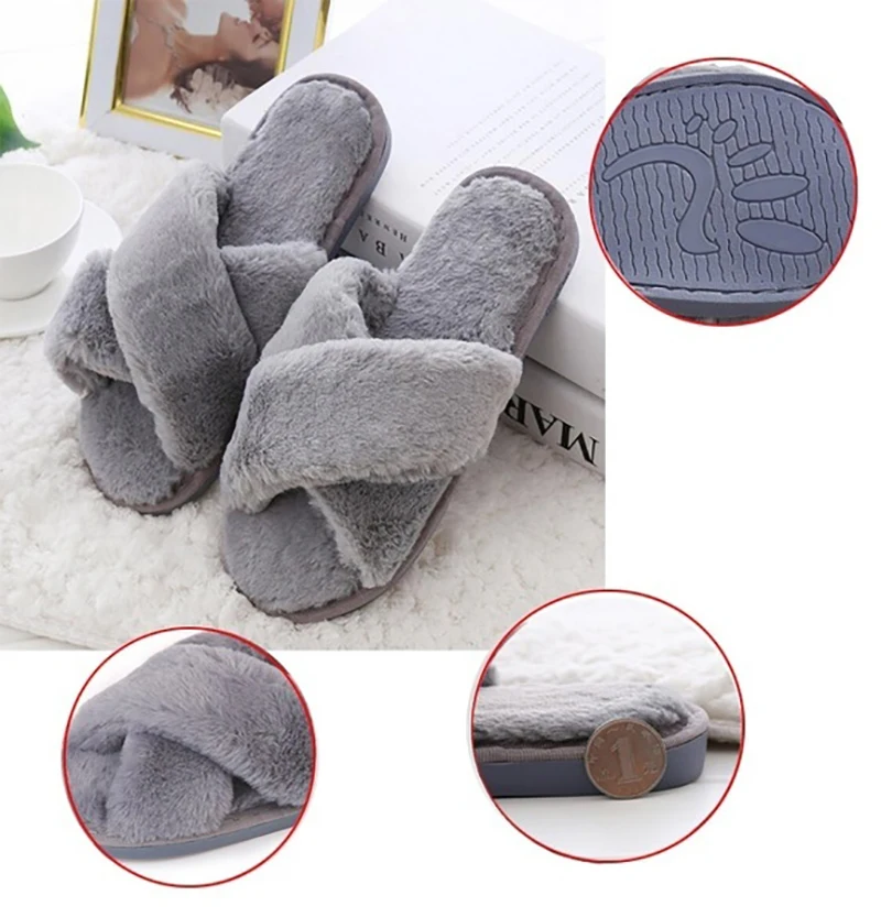 

2019 Women Plush Home Slippers Summer Fashion Faux Fur Warm Slippers Winter Ladies Solid Flat Shoes Woman Slip On Flats Couple