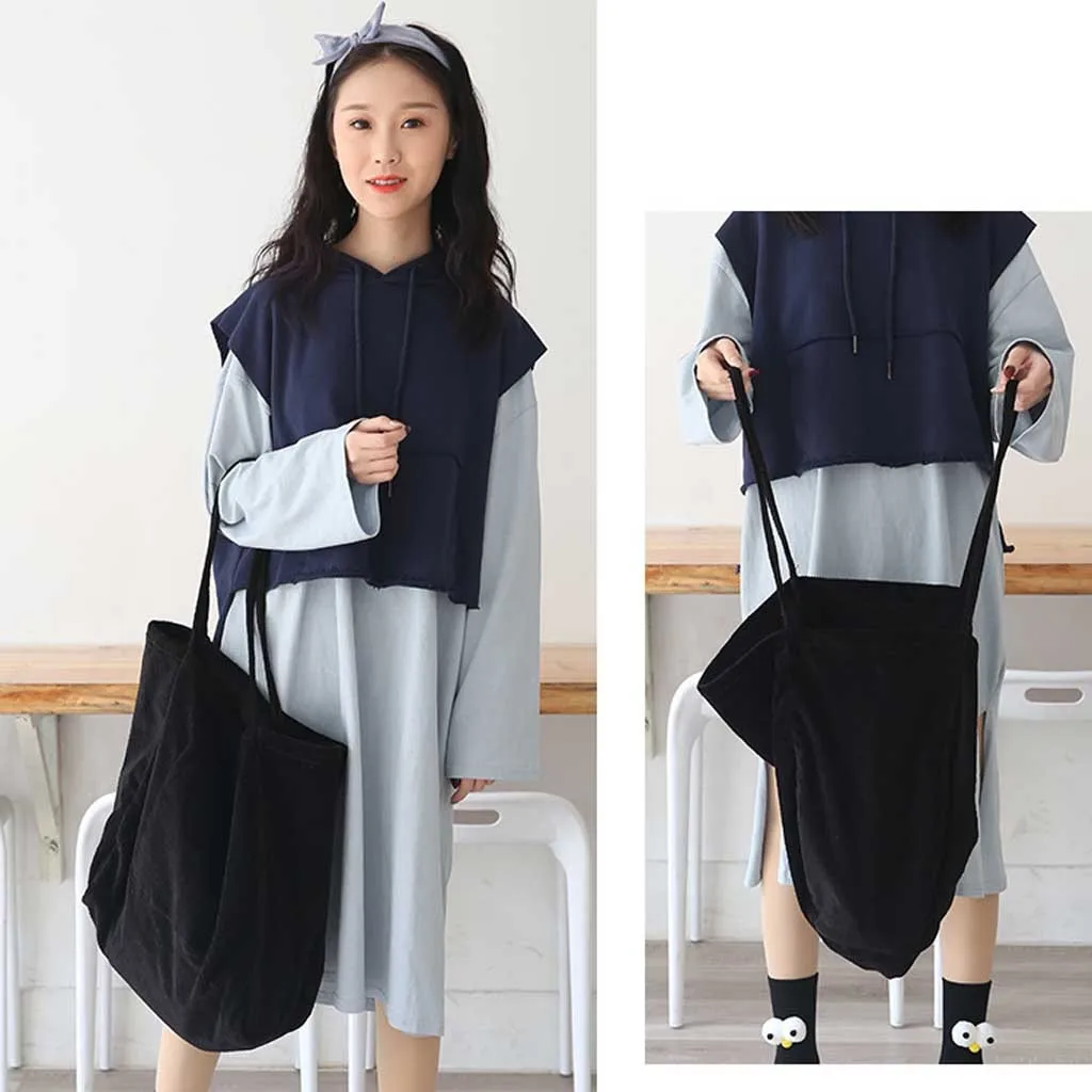 Женская Вельветовая сумка через плечо Большая вместительная тоут складные