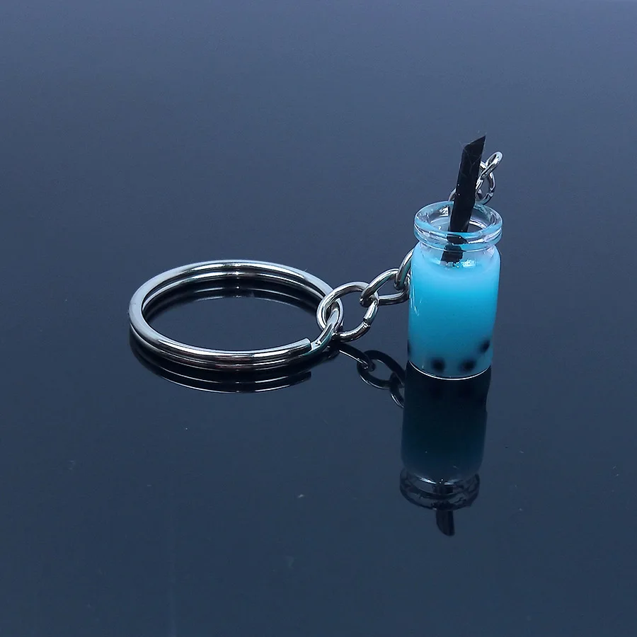 Cyan-blue Acrylic Cute Keychain Ice Cream Pearl Milk Tea Drink Bottle Keyring Bag Pendant Couples Women Men Girl Gift Trinket Dropshipping - Цвет: Cyan-blue