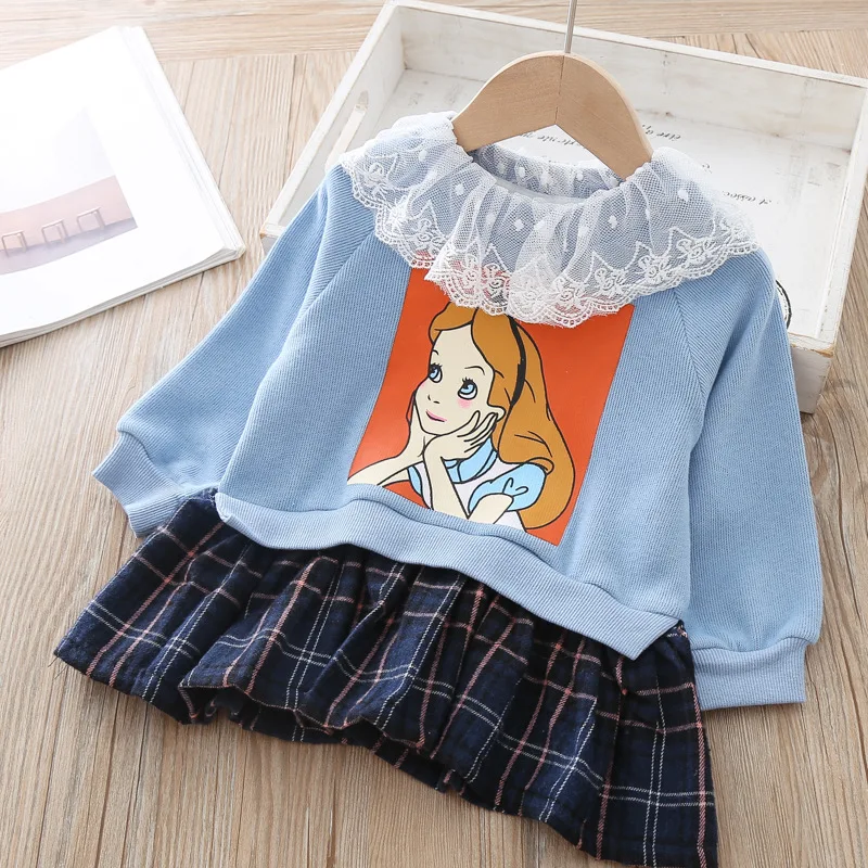 Girls Princess Dress with Lace Sweet Long Sleeve Sweater Baby Kids Cute Clothing Outfits Children Spring Autumn Clothes | Детская одежда