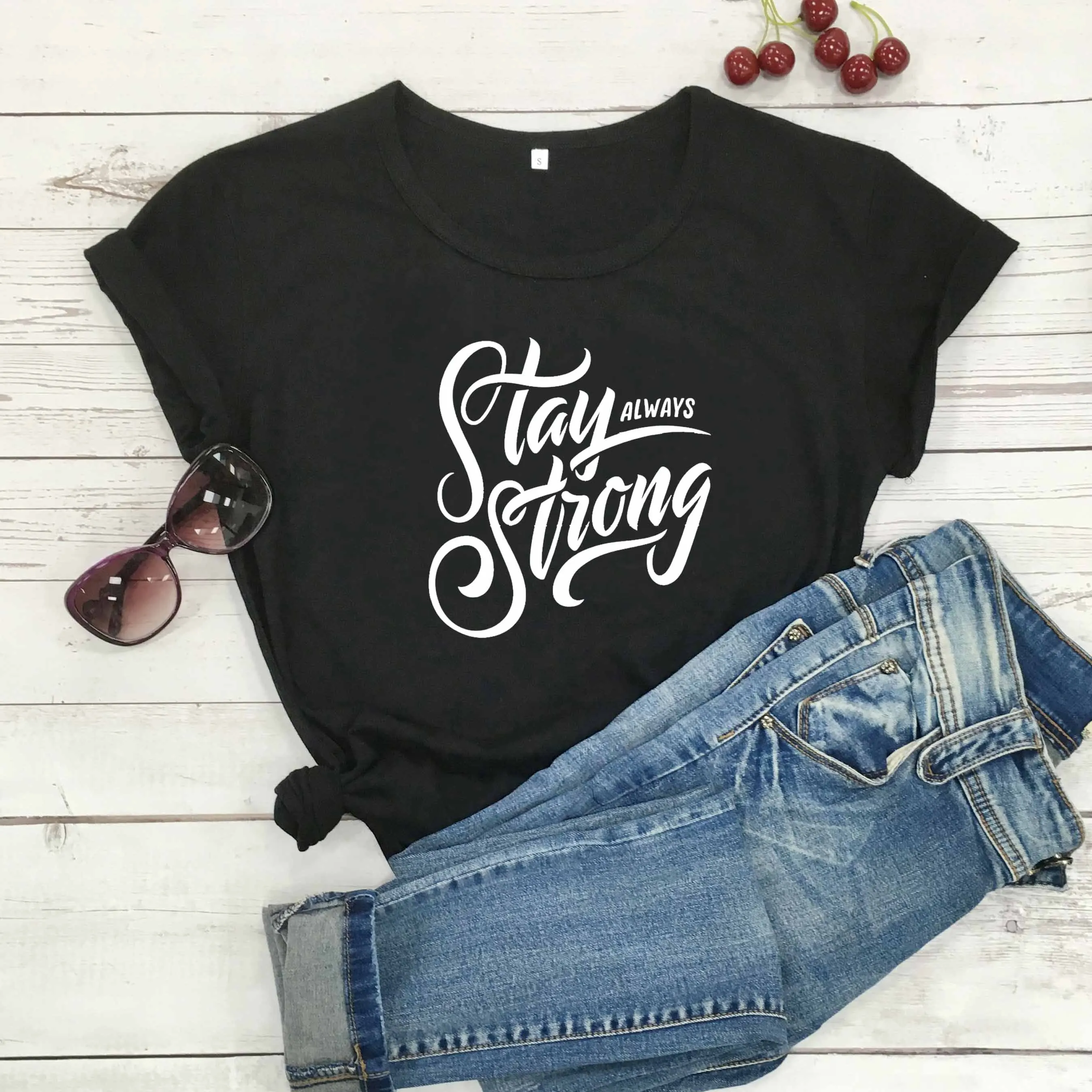 

Stay Strong Motivational Fitness Workout positvie slogan women religion fashion Christian Bible baptism tees cotton tops O066