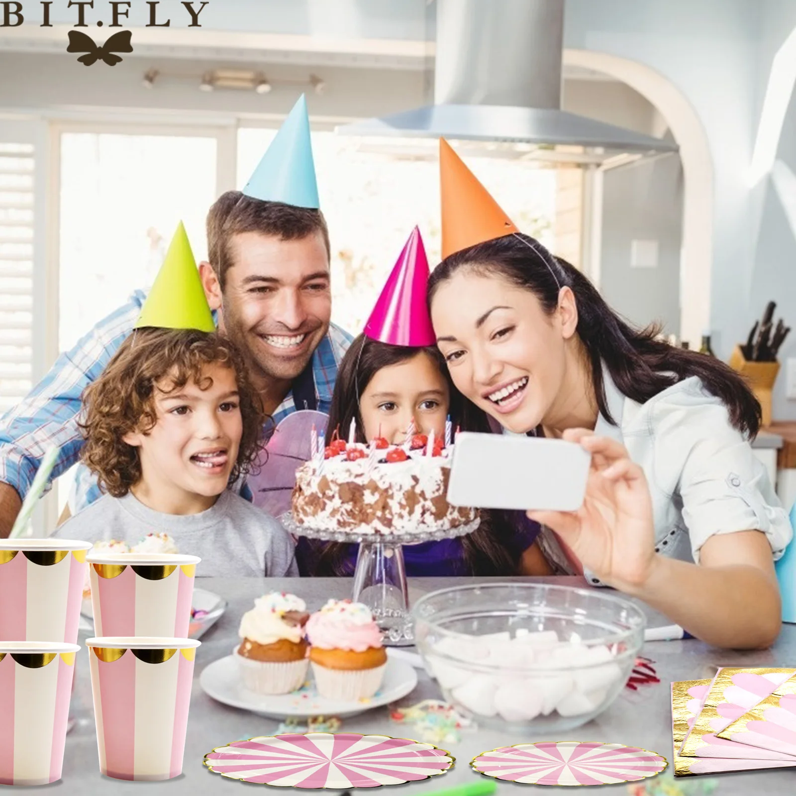 Детский душ на день рождения розовый/синий золотой фольга бумажные тарелки