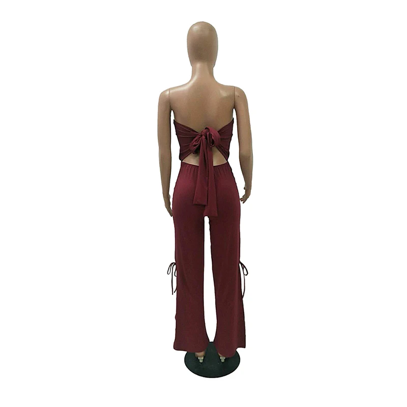 Echoine Off Shoulder Strapless Jumpsuit Backless High Split Out Long Wide Pants Rompers Womens Solid 4 Color | Женская одежда