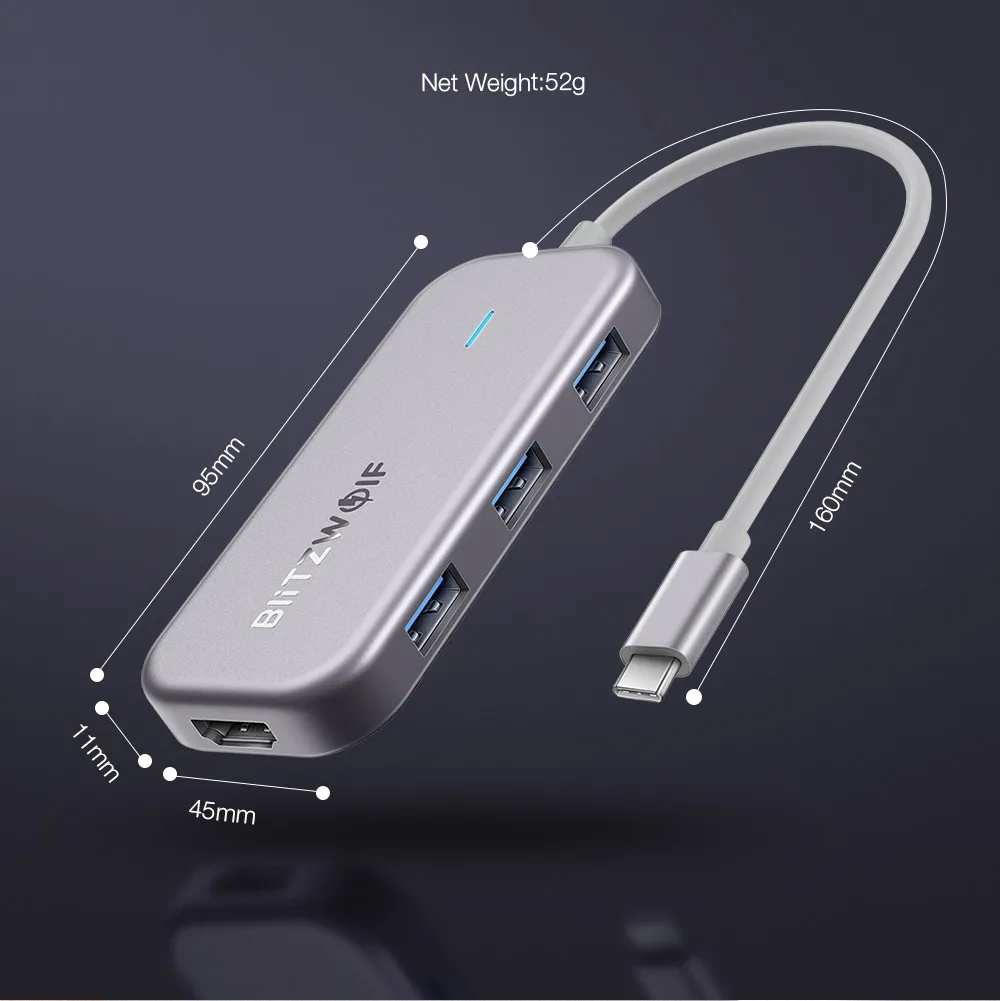 BlitzWolf BW-TH5 7 в 1 Тип usb type-C для передачи данных концентратор с доставкой в течение 3-Порты и разъёмы USB 3,0 TF Card Reader устройство чтения карт USB C зарядка PD 4K Дисплей для MacBook для iPad