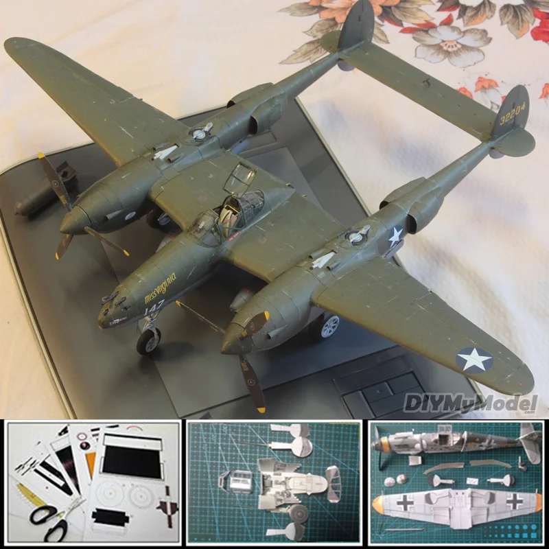 Modelo de papel de tarjeta para adulto, P-38G estadounidense, caza rel&aacute;mpago, papercraft, escala 1:33, avi&oacute;n militar, trabajo Manual, nuevo de 2020-0
