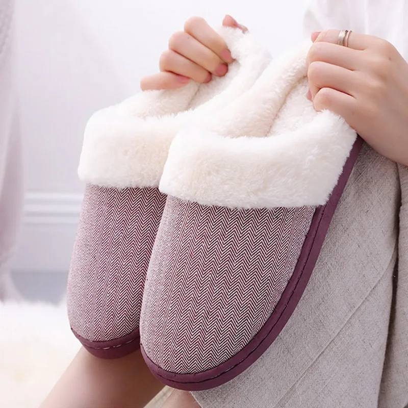 HEFLASHOR-зимние женские домашние тапочки с искусственным мехом модная теплая обувь