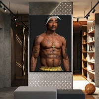 sexy tattoo tupac shakur posters 2pac wearing cross necklace canvas painting rapper star hip hop art bedroom decor wall picture