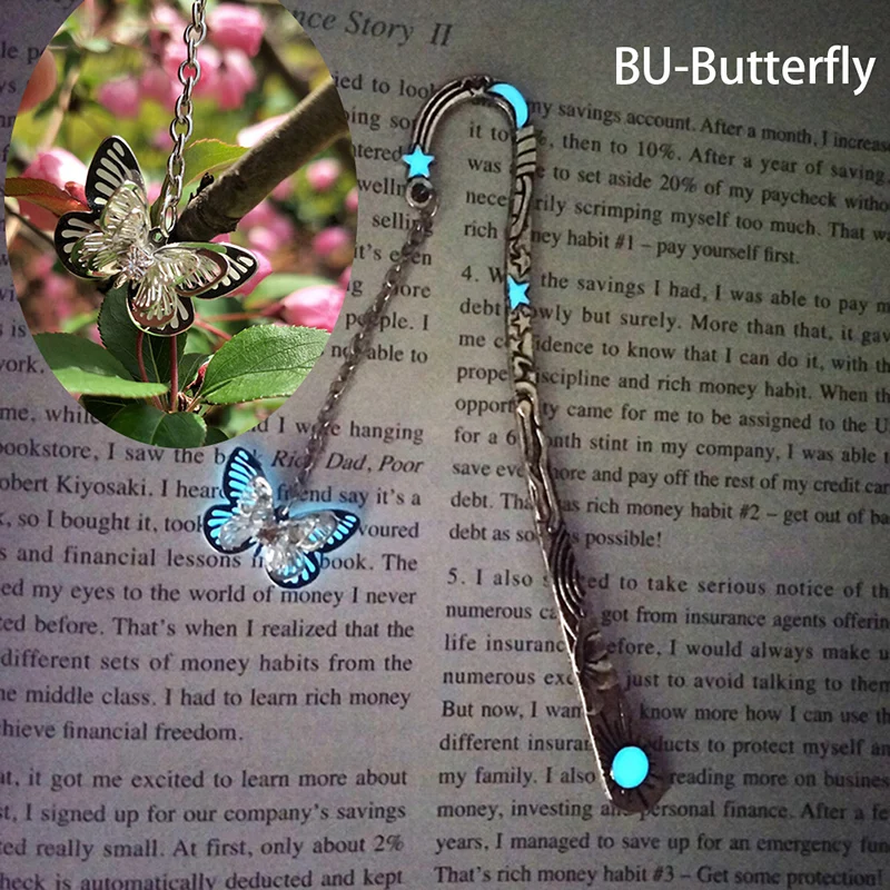 

Glow In The Dark Butterfly Bookmark Tibetan Silver Book Marker Stationery DIY Bladwijzers Creatieve Gift Bladwijzers Voor Boeken
