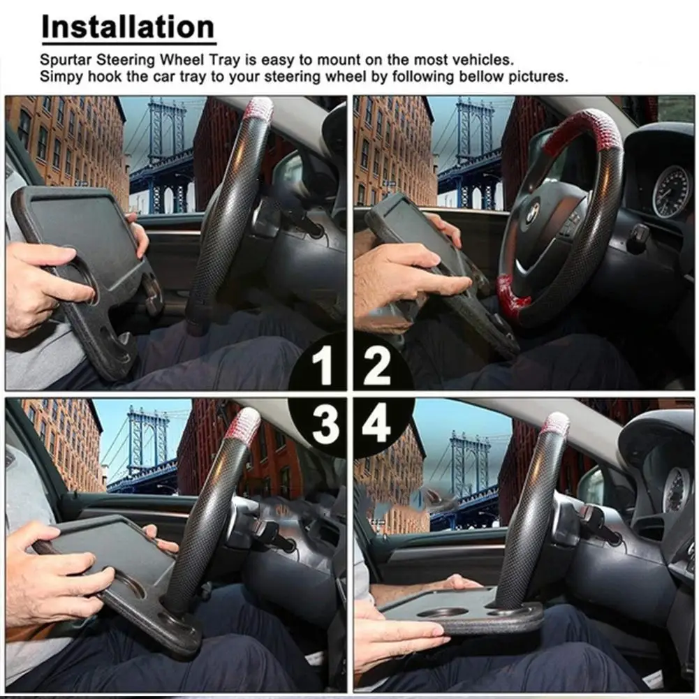 

1pcs Car Portable Laptop Computer Assembly Table Support Table Goods Tray Food Dinner Eat Wheel Drink Plate Stand Steering S6W3