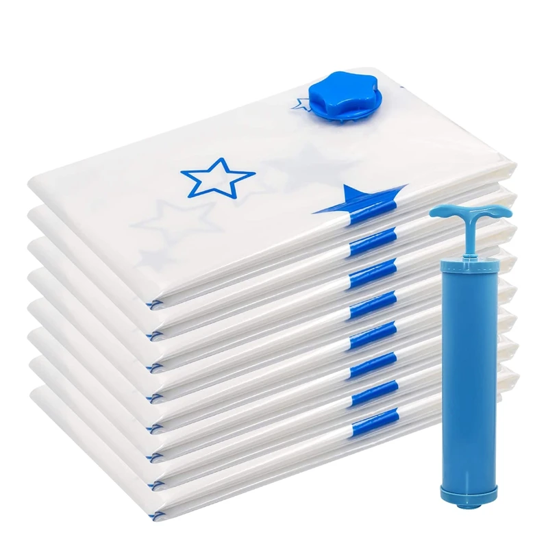 Вакуумные пакеты для хранения 8 упаковок (31X24 дюйма) с ручным насосом многоразовые