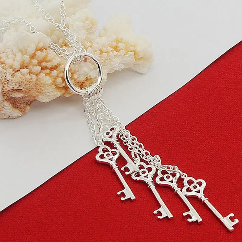 Оптовая продажа акция 925 серебряное ожерелье классика пять ключей ожерелья для
