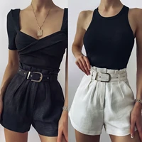 2021 new women%e2%80%99s summer loose short pants with waistband fashion solid color high waist casual shorts