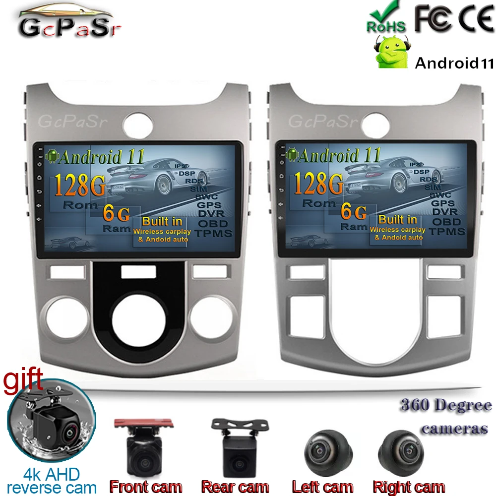 Автомобильный радиоплеер 6G + 128G CARPLAY 9 ''Android 11 для KIA Forte Cerato 2008 2014 мультимедийный