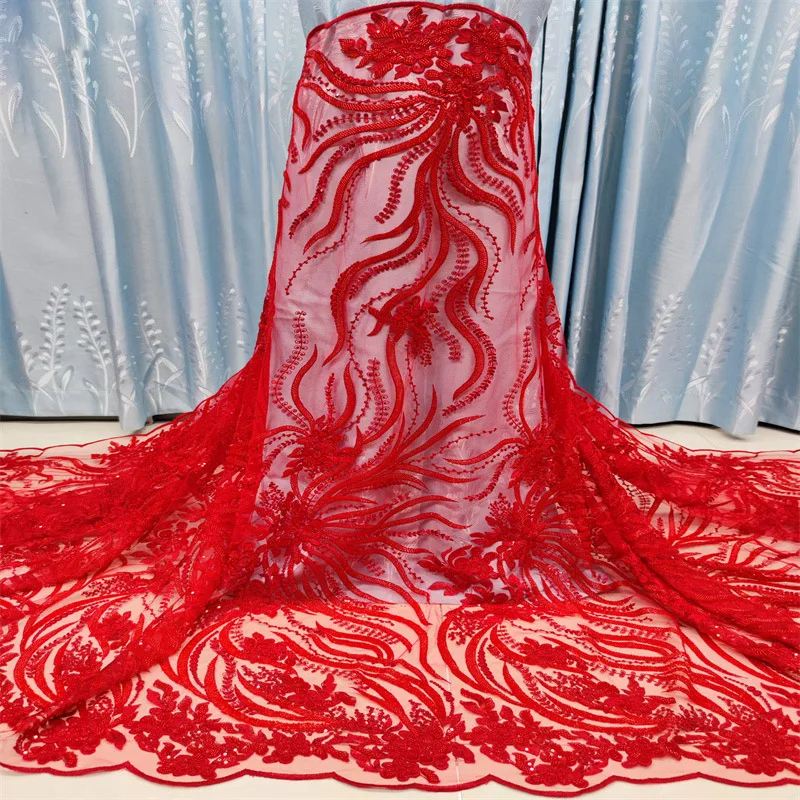 

2021 African High Quality Lace Tulle Gauze Sequins French High Quality Tulle Lace Fabric Nigeria Mesh French Gauze Party Dress
