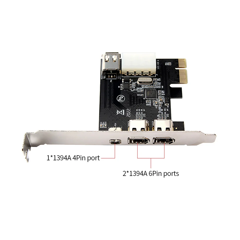 PCI E до 1394 Адаптерная карта x1 3 портового DV видеозахвата высокой четкости с 2 * 1394A 6