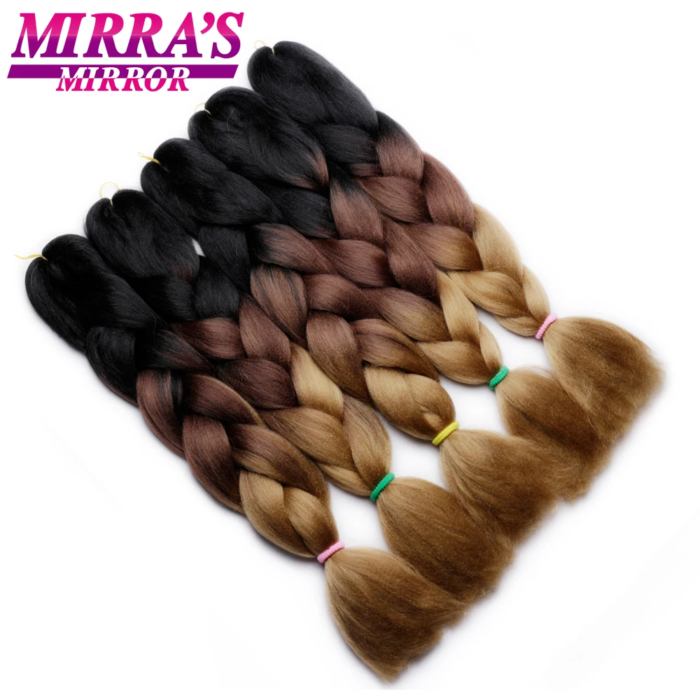 Mirra's Mirror 5 шт., 3 тона, Омбре, огромные косички, волосы для плетения, коричневые синтетические волосы для наращивания, Омбре, вязанные крючком волосы, 24 дюйма, 100 г
