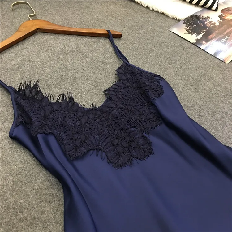 2019 Женская шелковая пижама комплект летней и осенней кружевной пижамы без