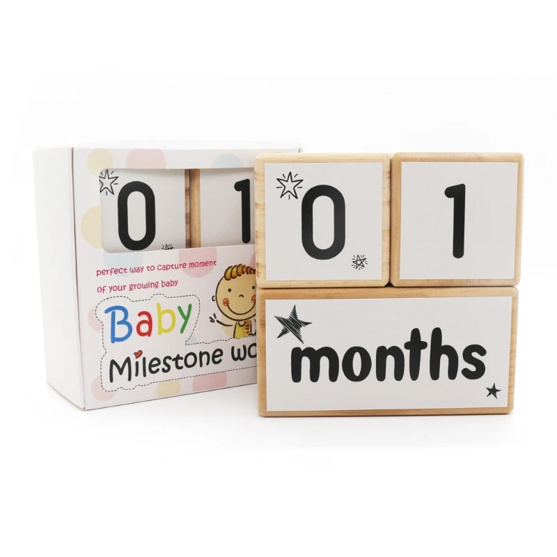 

Milestone Solid Wood Age Blocks Baby Age Photo Blocks Keepsake Educational Toy 203E